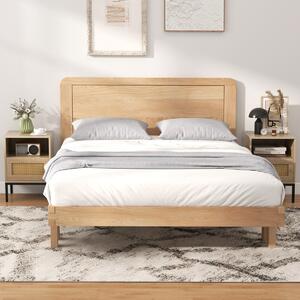 Costway Comodino con spazio di stoccaggio ripiano aperto e armadietto con porta, Tavolino bohemien in rattan per casa 2 Pezzi Naturale