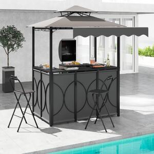 Costway Set da giardino BBQ all'aperto 3 pezzi con tavolo bar e 2 sgabelli bar pieghevoli, Gazebo per grill con tettoia piscina Grigio
