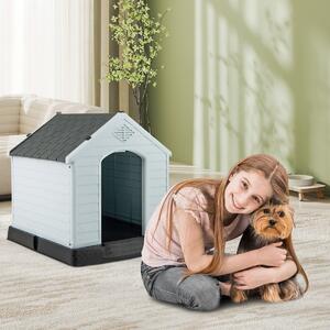Costway Casetta impermeabile e ventilata per cani, Cuccia con valvole d’aria e pavimento rialzato Grigio