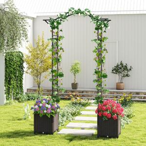 Costway Arco in metallo da giardino con 2 fioriere auto-irriganti e ruote, Grande arco da matrimonio all'aperto per viti e rose Nero