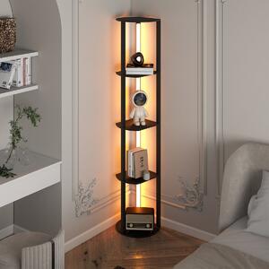 Costway Lampada da terra con mensole scaffale indipendente in legno con 4 strisce LED ruotabili, Lampada da terra moderna con mensole Nero