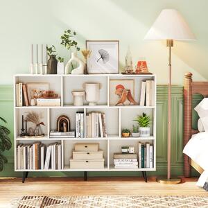 Costway Organizzatore di stoccaggio moderno con 5 gambe di metallo affusolate, Libreria a 10 cubi studio camera da letto Bianco