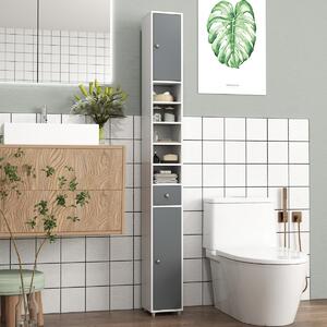 Costway Mobile colonna da bagno con 2 ante 1 cassetto e 5 ripiani regolabili, Colonna bagno da terra salvaspazio Grigio e Bianco