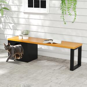 Costway Panchina da esterno in metallo lunga 150cm con cuccia per gatti, Panchina senza schienale resistente alle intemperie Caffè