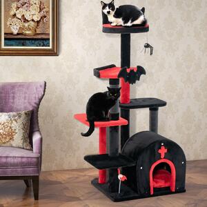 Costway Tiragraffi con letto per gatti condominio ad arco di attività per gatti a 6 livelli, Albero per gatti gotico per gatti di halloween Nero e rosso