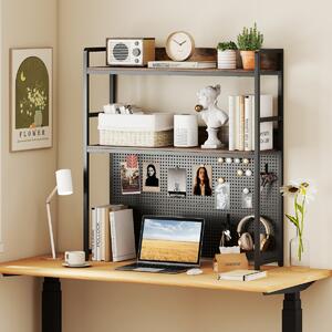 Costway Organizzatore di stoccaggio per monitor di computer fino a 32", Mensola da scrivania a 2 livelli con pegboard Marrone