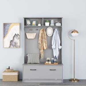 Costway Armadio con appendiabiti multifunzionale con panca 5 ganci doppi, Organizzatore indipendente per ingresso Grigio