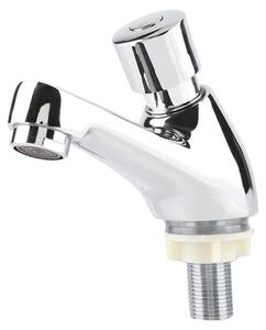Rubinetto per lavabo, cromato, a chiusura automatica, a risparmio idrico, antiruggine, realizzato in ottone di alta qualità, qualità professionale