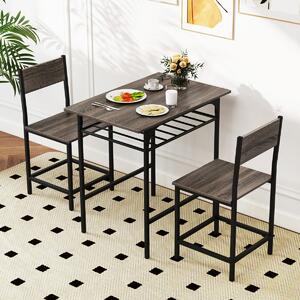 Costway Set da 3 pezzi di tavolo e sedie con struttura in metallo e ripiano di stoccaggio, Set da pranzo per piccoli spazi Grigio