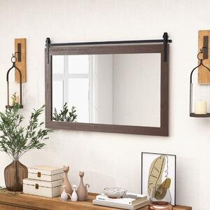 Costway Specchio da parete con cornice in legno massiccio e staffa in metallo, Decorazione da parete in stile rustico Noce