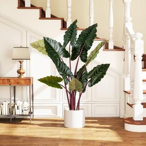 Costway Piante artificiali di taro arcobaleno con 11 foglie finte e steli flessibili, Pianta decorativa moderna 160 cm Verde