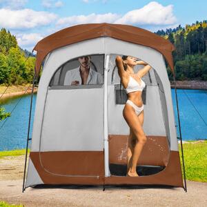 Costway Tenda da doccia a 2 stanze con parapioggia rimovibile borsa per il trasporto, Tenda grande per la privacy Marrone