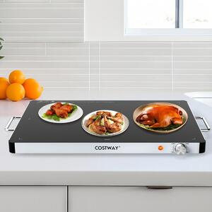 Costway Scalda cibi in vetro temperato con temperatura regolabile e maniglie antiustioni, Piatto scaldavivande elettrico 53 x 40 cm Nero