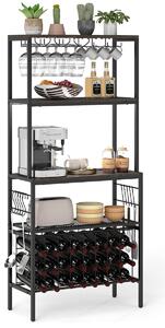 Costway Scaffale multi-livello con portabicchieri e porta tazze per microonde per cucina, Organizer per vini con presa di corrente Marrone