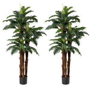 Costway Set di 2 palme artificiali con 45 + 3 foglie regolabili e muschio, Pianta da interno in vaso per decorazione di casa Verde