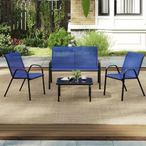 Costway Set da 4 pezzi di mobili per esterni con tavolino in vetro temperato, Set da conversazione all'aperto Blu
