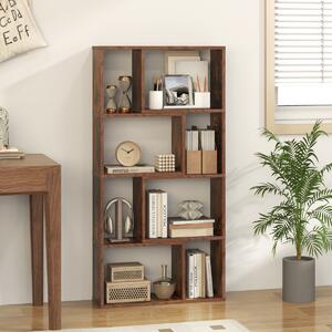 Costway Libreria geometrica a 4 ripiani da 120cm, Organizzatore di stoccaggio moderno con 8 cubi in legno per soggiorno Marrone