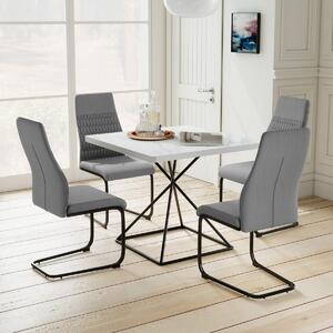 Costway Set di sedie da pranzo da 4 con schienale alto inclinabile e cuscinetti antiscivolo, Sedia decorativa rivestita per interni Grigio