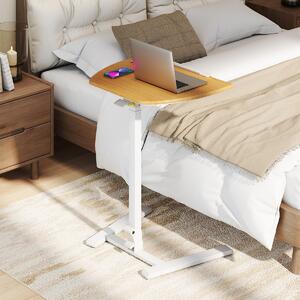 Costway Scrivania regolabile in altezza con ruote di lavoro portatile per casa e ufficio, Tavolino laterale pieghevole per laptop Naturale