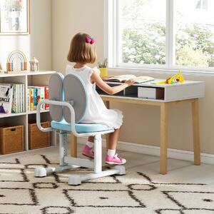 Costway Sedia per studiare con doppio supporto lombare e altezza regolabile, Sedia da compiti imbottita per casa e scuola Blu