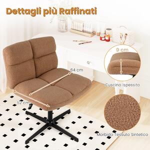Costway Sedia da ufficio a gambe incrociate con altezza regolabile rotazione a 360°, Sedia da ufficio senza braccioli da lavoro per studio Marrone
