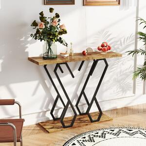 Costway Tavolo consolle effetto marmo con piedini regolabili struttura in metallo, Tavolo d'ingresso 100x30x79cm Marrone