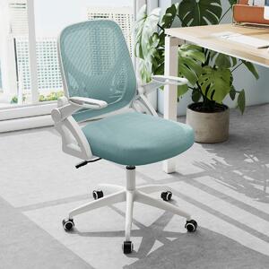 Costway Sedia da scrivania ergonomica in rete con supporto lombare e braccioli ribaltabili, Sedia da lavoro girevole Blu