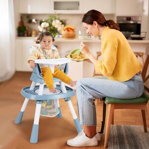 Costway Set tavolo e sedia multifunzionale con vassoio rimovibile e cintura, Seggiolone convertibile per bambini 16-in-1 Blu