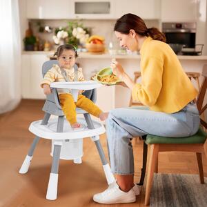 Costway Set tavolo e sedia multifunzionale con vassoio rimovibile e cintura, Seggiolone convertibile per bambini 16-in-1 Grigio