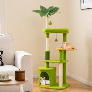 Costway Torre multi-livello per gatti con foglie artificiali e postazione imbottita, Centro attività per animali domestici Verde