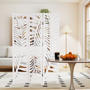 Costway Divisorio per ambienti autoportante alto 170 cm con cornice in legno naturale, Paravento a 3 pannelli per casa Bianco