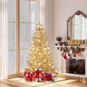 Costway Albero pre-illuminato con 51 sfere luminose 250 luci LED bianche calde, 180 cm albero di natale artificiale innevato Argento