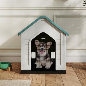 Costway Rifugio per animali domestici da interno ed esterno con porta, Casa per cani in plastica in metallo bloccabile Blu scuro