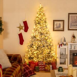 Costway Albero di natale pre-illuminato innevato con 652 punte di rami in PE e PVC, Albero di natale artificiale metà 180 cm Verde