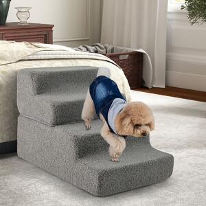 Costway Rampa per cani pieghevole con fondo antiscivolo e copertura rimovibile, Scalette in schiuma a 4 gradini Grigio