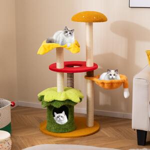 Costway Torre multi-livello per gatti a tema hamburger con letto a cestino sospeso, Albero per gatti 117 cm tiragraffi in sisal Verde