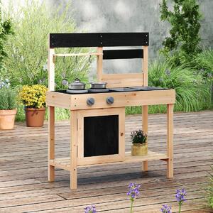 Costway Cucina da esterno per bambini con 2 lavandini removibili, Set da cucina per bambini da cucina con spazio Naturale