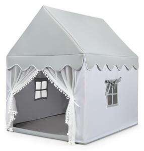 Costway Tenda da gioco per bambini con materassino imbottito con struttura in legno, Casetta interna con finestre carine Grigio