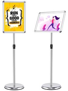 Costway Lavagnetta da pavimento autoportante, Bacheca porta menù in metallo con altezza regolabile 89-135cm Argento