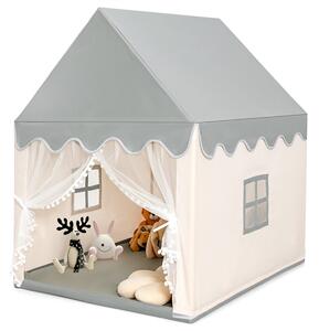 Costway Tenda da gioco per bambini con materassino imbottito con struttura in legno, Casetta interna con finestre carine Beige