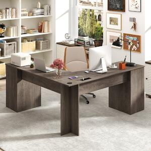 Costway Scrivania a L per gaming lavoro e scrittura 168 x 168 x 76 cm, Scrivania angolare moderna con 2 prese Grigio