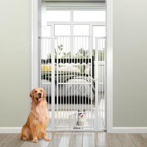 Costway Cancello per gatti in metallo pesante con apertura da 77-104 cm, Porta per animali domestici extra alta 2 kit di estensione Bianco