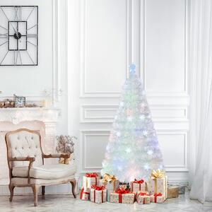 Costway Albero di natale in fibra ottica da 210cm con foglie iridescenti stella in cima e luci LED, Albero decorativo per feste Bianco