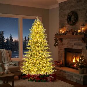 Costway Albero di natale pre-illuminato con 270 luci LED bianco caldo in metallo pieghevole, 180 cm albero di natale artificiale Verde
