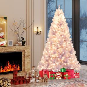 Costway Albero di natale preilluminato alto 225 cm con 1300 rami folti, Albero artificiale di 550 luci LED bianco caldo Viola