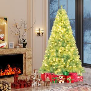 Costway Albero di natale preilluminato alto 225 cm con 1300 rami folti, Albero artificiale di 550 luci LED bianco caldo Verde