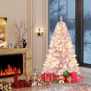 Costway Albero di natale preilluminato alto 180 cm con 688 rami folti, Albero artificiale di 250 luci LED bianco caldo Viola