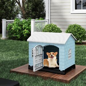 Costway Gabbia impermeabile per animali con vassoio toilette rimovibile, Cuccia pieghevole in plastica per cani piccoli e gatti Blu chiaro