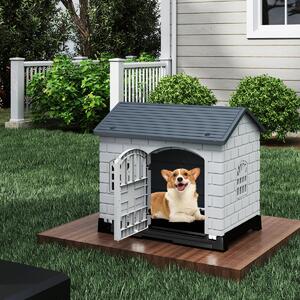 Costway Gabbia impermeabile per animali con vassoio toilette rimovibile, Cuccia pieghevole in plastica per cani piccoli e gatti Grigio scuro