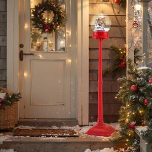 Costway Lampione stradale musicale di natale nevicata soffiante e 15 luci LED colorate, Globo della neve su supporto con babbo natale e ruota panoramica